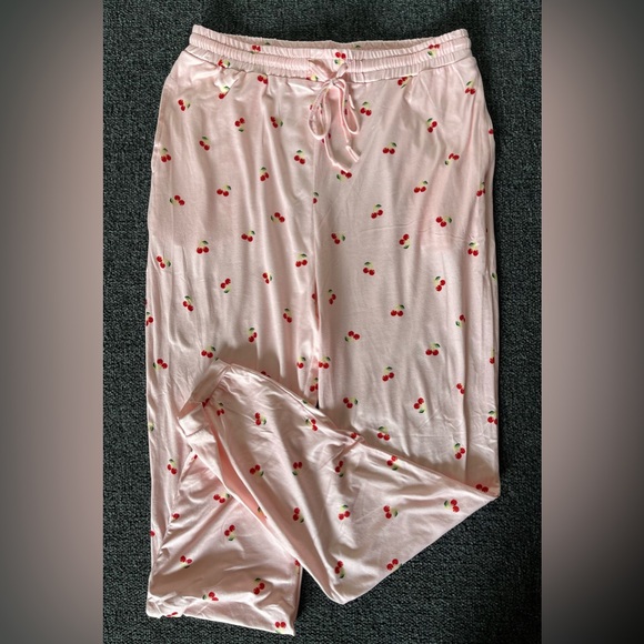 Cherry Print Medium Pajama Set Two Piece, Shirt And Pants - Picture 3 of 4